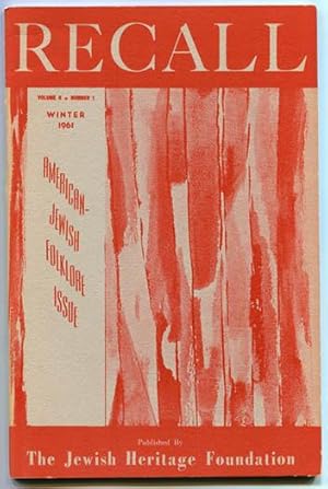 Imagen del vendedor de Recall Volume II Number 1 (Winter 1961) American-Jewish Folklore Issue a la venta por Book Happy Booksellers