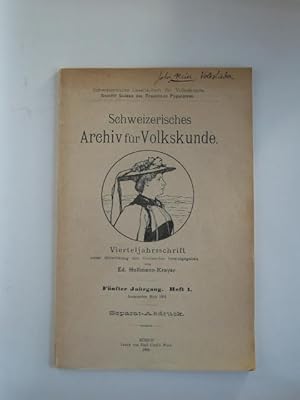 Imagen del vendedor de Schweizerisches Archiv fr Volkskunde. Vierteljahresschrift. Fnfter Jahrgang Separat-Abdruck: Volkslieder aus dem Kanton Bern a la venta por Antiquariat-Fischer - Preise inkl. MWST