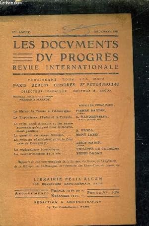 Seller image for LES DOCUMENTS DU PROGRES - REVUE INTERNATIONALE - 5E ANNEE - DECEMBRE 1911 - le maroc la france et l'allemagne par Baudin - la tripolitaine l'italie et la turquie par Vandervelde - etc. for sale by Le-Livre