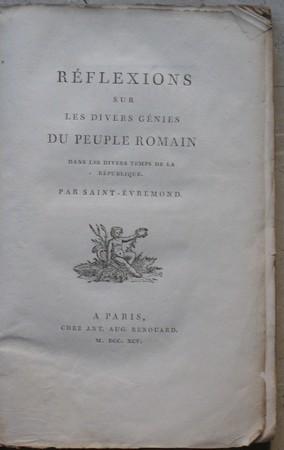 Image du vendeur pour Rflexions sur les Divers Gnies du Peuple Romain dans les divers temps de la Rpublique mis en vente par Bouquinerie L'Ivre Livre