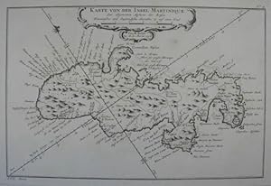 Karte von der Insel Martinique. Kupferstich-Karte v. Jacques-Nicolas Bellin aus Prevost "Allgemei...