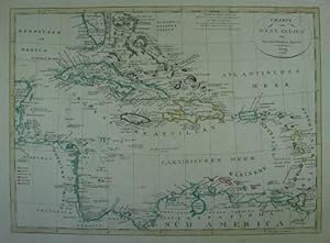 Charte von West-Indien oder den Antillischen Inseln. Grenzkolorierte Kupferstich-Karte v. Fr. Plu...