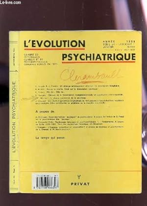 Image du vendeur pour L'Evolution Psychiatrique. Tome 54, janvier-mars 1989 / Un trange amnagement dfensif : le compagnon imaginaire, par G. Amado et A. Costes . Penser le double. Essai sur la dissociation psychique, par B. Bonfils . Fils de . Fille de., par C. Ferbos etc. mis en vente par Le-Livre