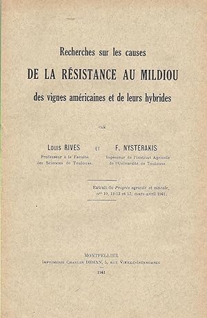 Seller image for Recherches sur les causes de la Rsistance au Mildiou des vignes amricaines et de leurs hybrides for sale by Pare Yannick