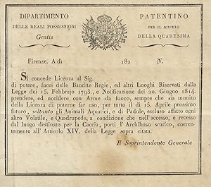 Dipartimento delle Reali Possessioni. Patentino per il Divieto della Quaresima. Firenze. A dì [no...