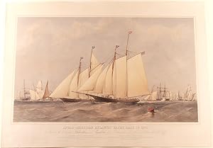 Anglo-American Atlantic yacht race of 1870. Start of the Yachts Dauntless and Cambria from Queens...