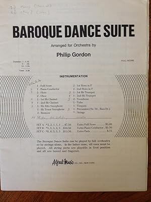 Seller image for [Sheet Music] Baroque Dance Suite Arranged for Orchestra by Philip Gordon - Full Score for sale by Epilonian Books
