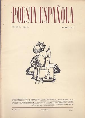Bild des Verkufers fr POESIA ESPAOLA Segunda Epoca N 92 AGOSTO 1960 zum Verkauf von CALLE 59  Libros