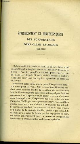 Bild des Verkufers fr ETABLISSEMENT ET FONCTIONNEMENT DES CORPORATIONS DANS CALAIS RECONQUIS zum Verkauf von Le-Livre