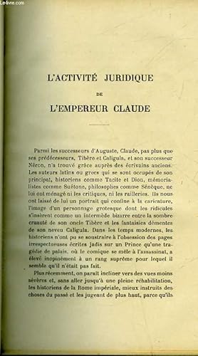 Imagen del vendedor de L'ACTIVITE JURIDIQUE DE L'EMPEREUR CLAUDE - ETUDES SUR LA PROCEDURE CIVILE DU BAS-EMPIRE (SUITE) a la venta por Le-Livre