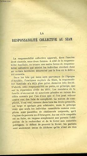 Seller image for LA RESPONDABILITE COLLECTIVE AU SIAM - VARIETE : LA PORTEE POLITIQUE DES REFORMES D'HENRY 2 EN MATIERE DE SAISINE - COMPTES RENDUS for sale by Le-Livre