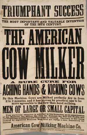 AMERICAN COW MILKER MACHINE POSTER, ORIGINAL, 19TH CENTURY EPHEMERA