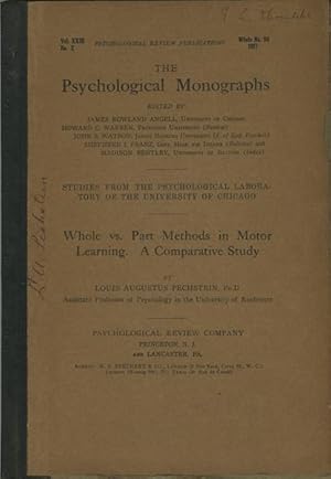 Seller image for Whole vs. Part Methods in Motor Learning. A Comparative Study for sale by Kaaterskill Books, ABAA/ILAB