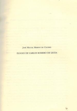 Bild des Verkufers fr ELOGIO DE CARLOS ROMERO DE LECEA. zum Verkauf von Librera Torren de Rueda