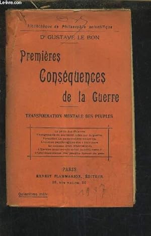 Image du vendeur pour PREMIERES CONSEQUENCES DE LA GUERRE - TRANSFORMATION MENTALE DES PEUPLES. mis en vente par Le-Livre