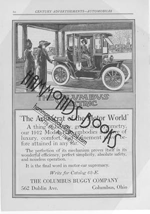 Immagine del venditore per Advertisement for Columbus Buggy Company - "The Columbus Electric "The Aristocrat of the Motor World" venduto da Hammonds Antiques & Books