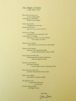 The Flight of Stairs for John Wieners 1/6/99 (Signed Broadside Poem)