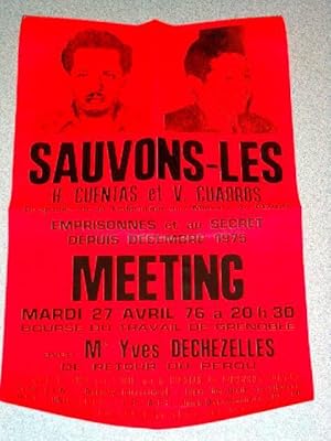 Affiche des années 70 - Sauvons-les H.CUENTAS et V. CUADROS - Dirigeants de la Fédération des Min...