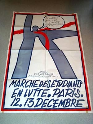 Affiche en couleurs de 1980 - Marche des étrudiants en lutte - Paris. 12 & 13 décembre. Union des...