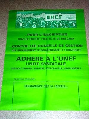 Bild des Verkufers fr Affiche des annes 70 - Contre les conseils de gestion qui reprsentent le gouvernement  l'universit. UNEF zum Verkauf von JOIE DE LIRE