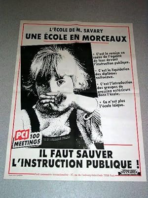 Affiche Illustrée des années 80 - L'école de M. SAVARY. Une Ecole en Morceaux.