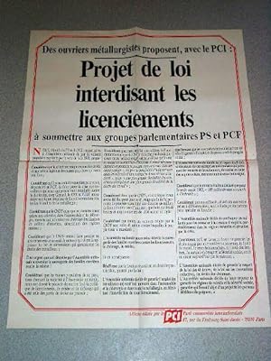 Affiche des années 80 - Des ouvriers métallurgistes proposent, avec le PCI - Projet de loi interd...