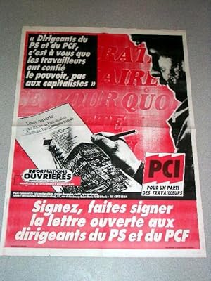 Affiche des années 80 - Dirigeants du PS et PCF c'est a vous que les travailleurs ont confié le p...