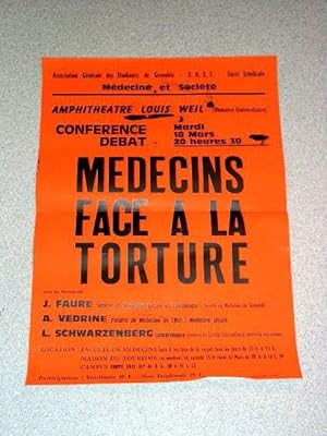 Affiche de 1980 UNEF Grenoble - Conférence débat Médecins face a la violence. Avec les professeur...