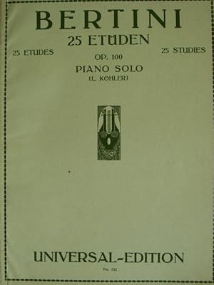 Immagine del venditore per Klavier-Etden. Op. 100. 25 Studien fr kleine Hnde. Revidiert von Louis Khler. Mit einer dreisprachigen Einfhrung "Zur Uebungsweise der Bertini'schen Etuden" (Deutsch, Franzsisch, Englisch). venduto da Antiquariat Tarter, Einzelunternehmen,