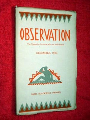 Bild des Verkufers fr Observation. A Collection of Observations on People, Activities and Places. Vol 2 Part 4. December 1926. zum Verkauf von Tony Hutchinson