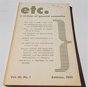 Seller image for ETC. (Vol. III 3 No. 1, Autumn 1945): A Review of General Semantics (Digest) for sale by Bloomsbury Books