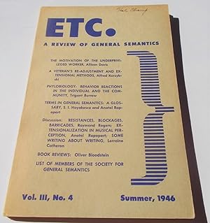 Image du vendeur pour ETC. (Vol. III 3 No. 4, Summer 1946): A Review of General Semantics (Digest) mis en vente par Bloomsbury Books