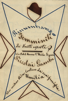 [Carta a1 recto:] Rimembranze femminili in sonetti esposte. Alla Nobil Donna l'Ill.ma Signora Nic...