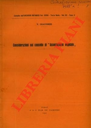 Bild des Verkufers fr Considerazioni sul concetto di "Associazione vegetale". zum Verkauf von Libreria Piani
