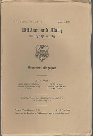 Bild des Verkufers fr William and Mary College Quarterly, Second Series, Vol. 21, No. 3: July, 1941 zum Verkauf von Dorley House Books, Inc.