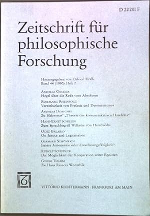 Seller image for Die Mglichkeit der Kooperation unter Egoisten; in: Band 44, Heft 2: Zeitschrift fr philosophische Forschung; for sale by books4less (Versandantiquariat Petra Gros GmbH & Co. KG)