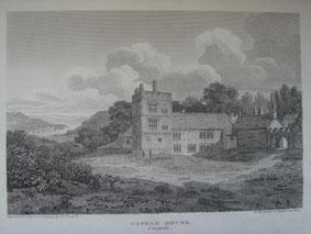 An Original Antique Engraved Illustration of Cotehele House in Cornwall from The Beauties of Engl...