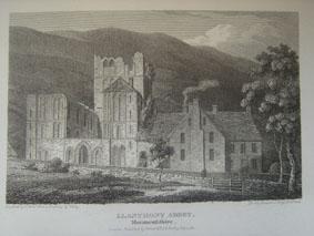An Original Antique Engraved Illustration of Llanthony Abbey in Monmouthshire from The Beauties o...