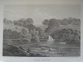 An Original Antique Engraved Illustration of Park Place in Berkshire from The Beauties of England...