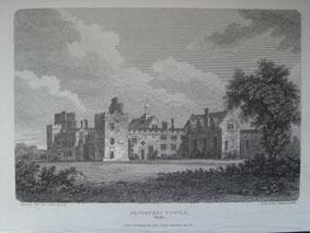 An Original Antique Engraved Illustration of Penshurst Castle in Kent from The Beauties of Englan...