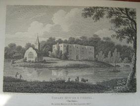 An Original Antique Engraved Illustration of Tabley House and Chapel in Cheshire from The Beautie...