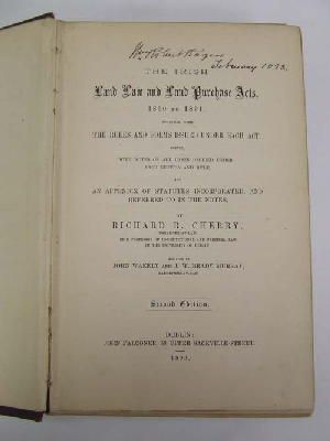 Seller image for The Irish Land Law and Land Purchase Acts, 1860 to 1891; Together with the Rules and Forms Issued Under Each Act. Edited with notes of all cases.etc. Second edition for sale by Kennys Bookstore
