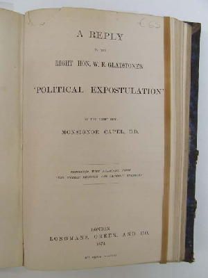 Image du vendeur pour A Reply to the Right Hon. W E Gladstone's' Political Expostulation' mis en vente par Kennys Bookstore