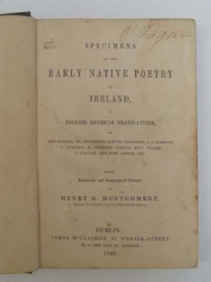 Seller image for Specimens of the Early Native Poetry of Ireland in English metrical Translations for sale by Kennys Bookshop and Art Galleries Ltd.