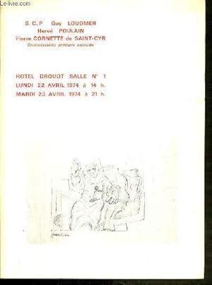 Bild des Verkufers fr CATALOGUE DE VENTE AUX ENCHERES - HOTEL DROUOT - ESTAMPES ET TABLEAUX MODERNES - SALLE 1 - 22 et 23 AVRIL 1974. zum Verkauf von Le-Livre