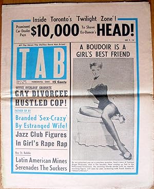 Gay Divorcee Hustled Cop! Story in Tab. All the News the Dailies Dare Not Print! August 6, 1960. ...