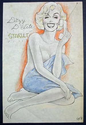 ARCHIVE Of 30 RISQUE LITHOGRAPHED SKETCHES Of "DITZY D'ELITE, STARLET"