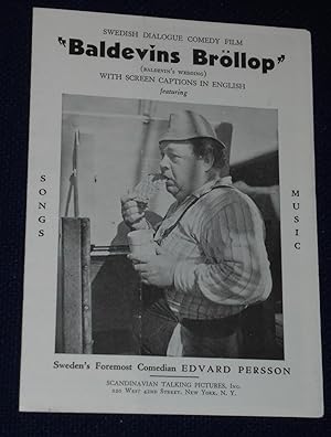 Baldevins Brollop: Original Movie Pressbook (Baldevin's Wedding) 1938; Edvard Persson