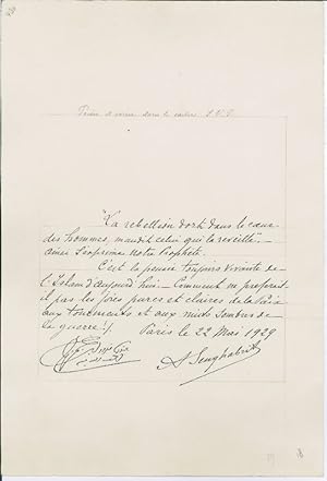 Autograph quotation signed ("Benghabrit"). In French, signatures in French and Arabic.