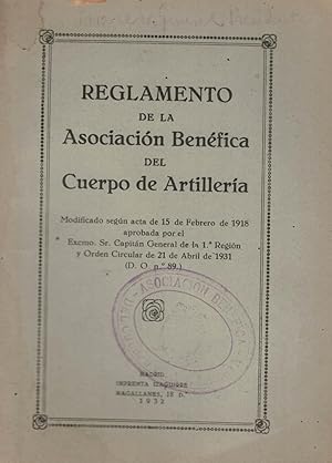 Imagen del vendedor de REGLAMENTO DE LA ASOCIACIN BENFICA DEL CUERPO DE ARTILLERA a la venta por Librera Torren de Rueda